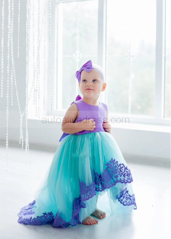 Turquoise And Lavender High Low Flower Girl Dress